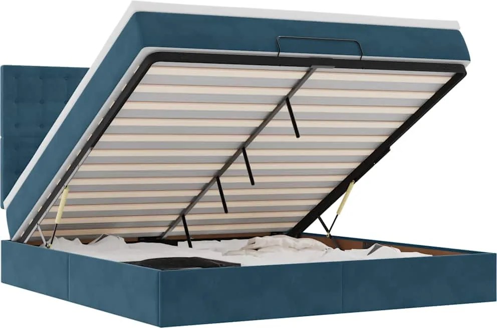 vidaXL Cadru pat otoman cu saltele Albastru închis 160x200cm catifea