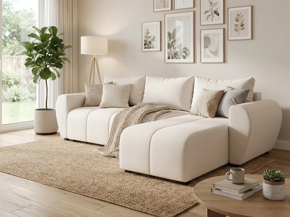 Coltar extensibil SEVIO, crem, colt reversibil, 246x145 cm + 2 perne GRATUIT