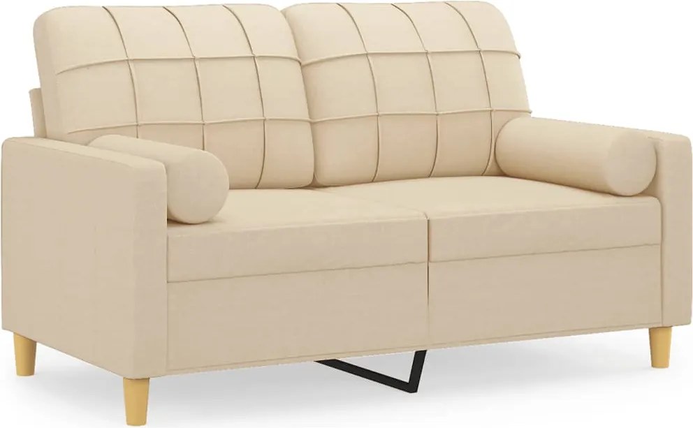 vidaXL Canapea cu 2 locuri cu pernuțe, crem, 120 cm, textil