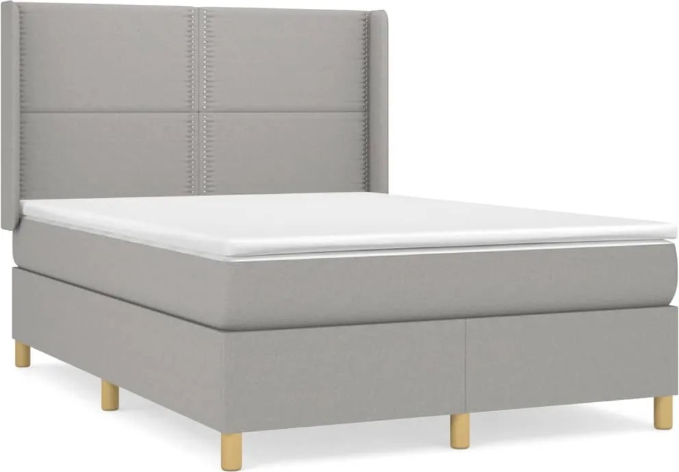 vidaXL Pat box spring cu saltea, gri deschis, 140x190 cm, textil