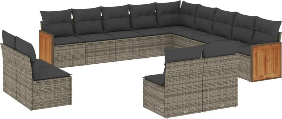 vidaXL Set mobilier de grădină cu perne, 13 piese, gri, poliratan