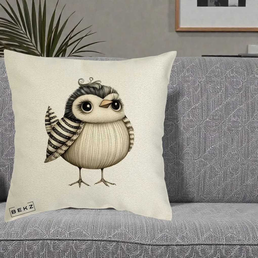 Perna Decorativa Pui Elegant Alb-Negru, 40x40 cm, Ecru, Husa Detasabila, Perna Inclusa, BEKZ®