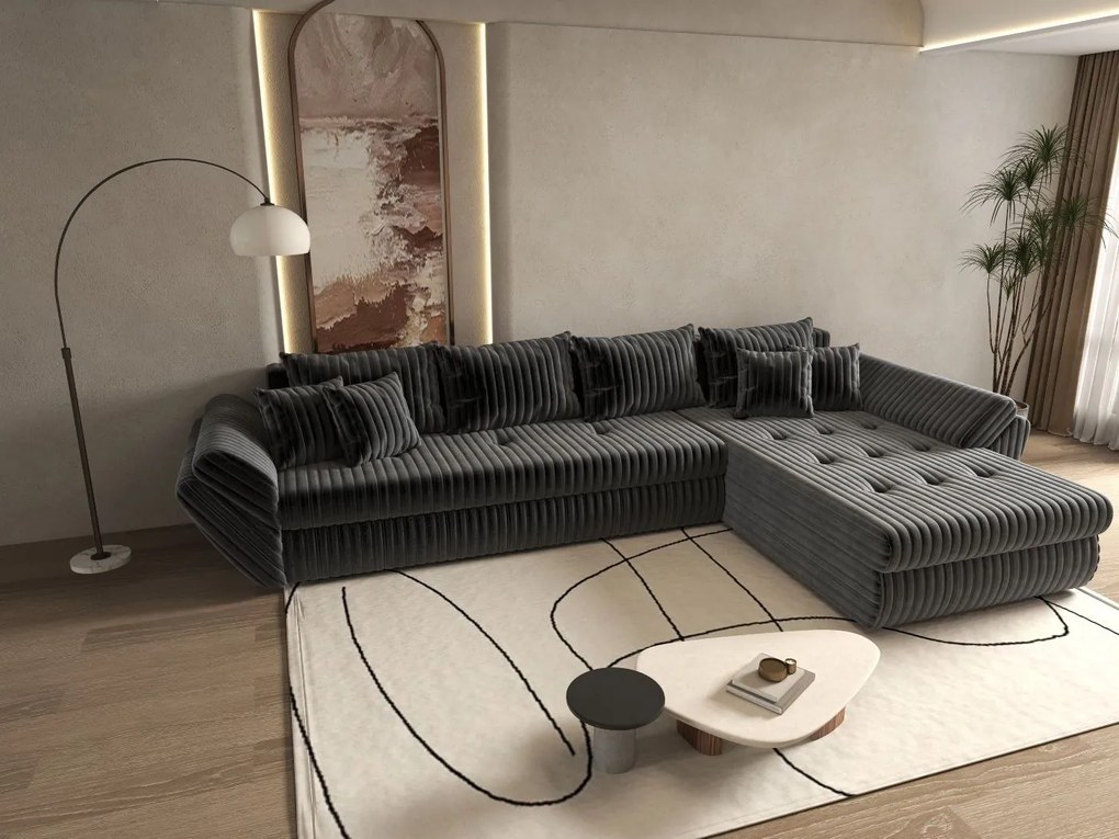 Colțar extensibil dumonde cu ladă de depozitare si sezut confortabil din spuma high-density, Loana XL Ambience Gri II 335x185 cm