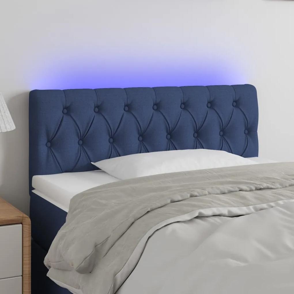 3121936 vidaXL Tăblie de pat cu LED, albastru, 90x7x78/88 cm, textil