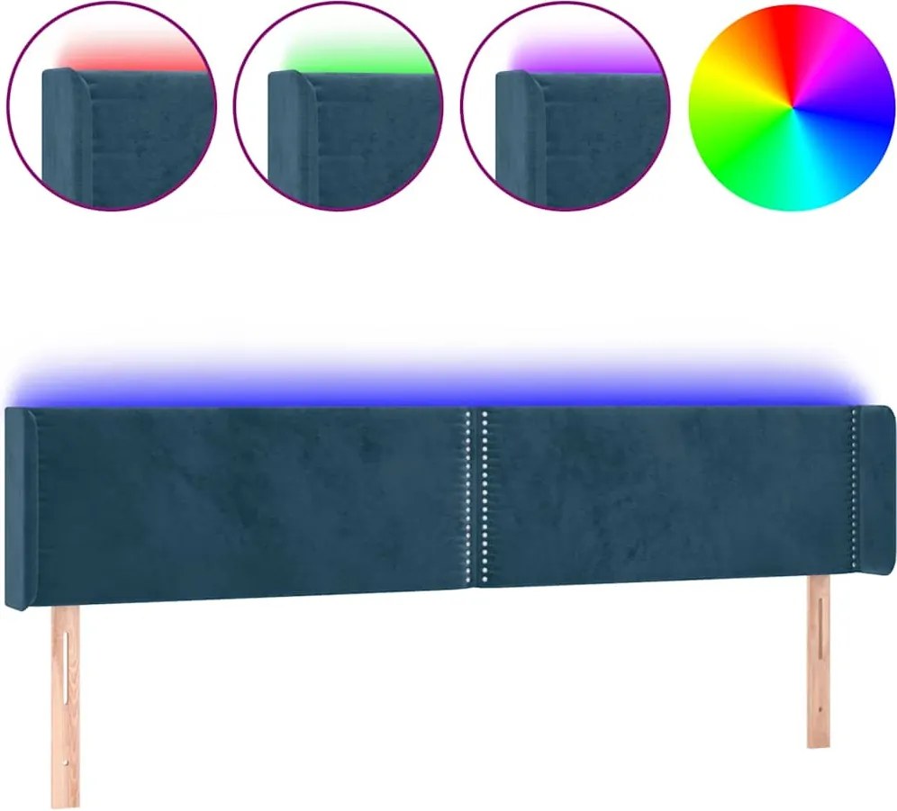 vidaXL Tăblie de pat cu LED, albastru închis, 183x16x78/88 cm, catifea