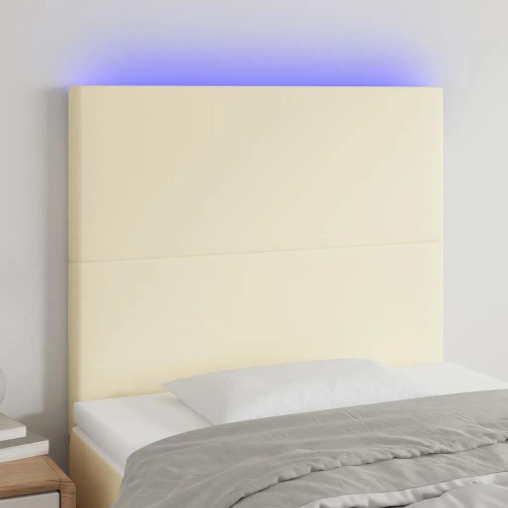 3122224 vidaXL Tăblie de pat cu LED, crem, 90x5x118/128 cm, piele ecologică