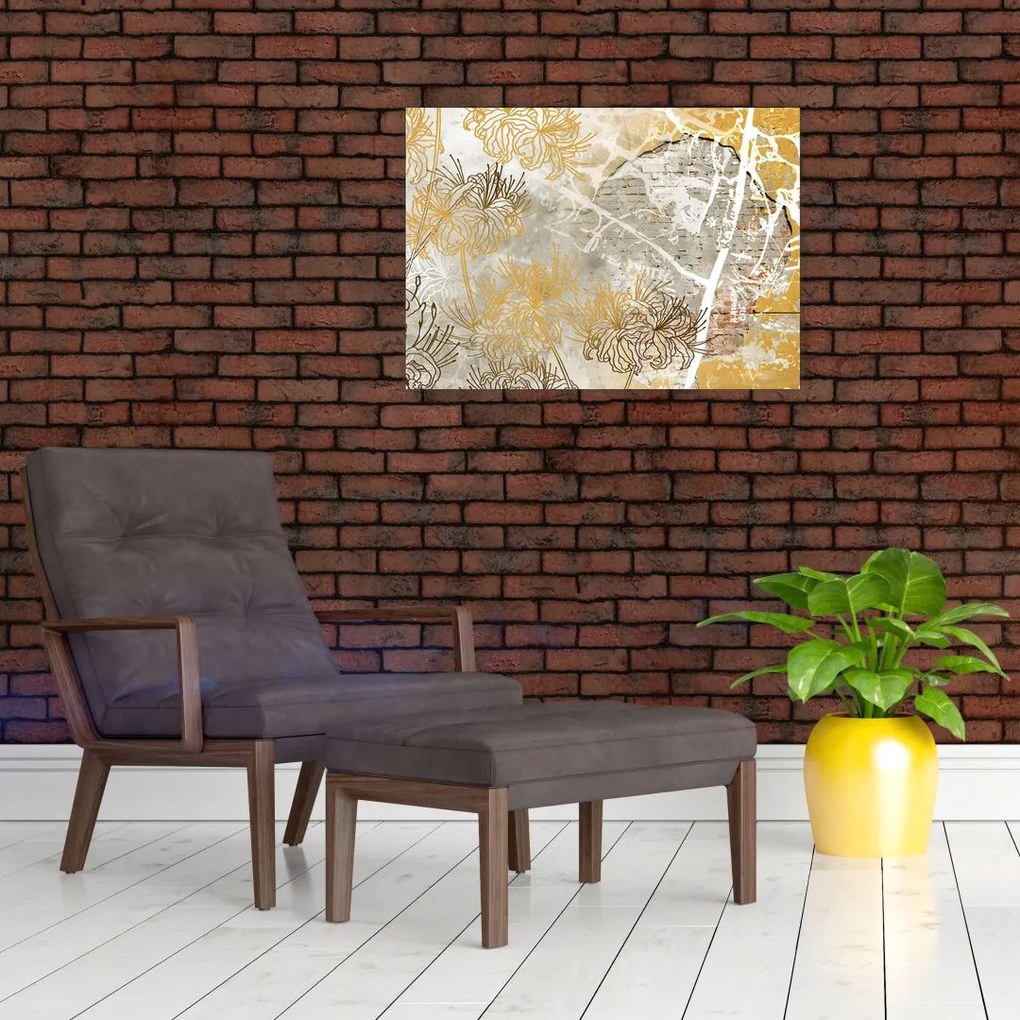 Tablou - Vintage perete cu flori (70x50 cm)