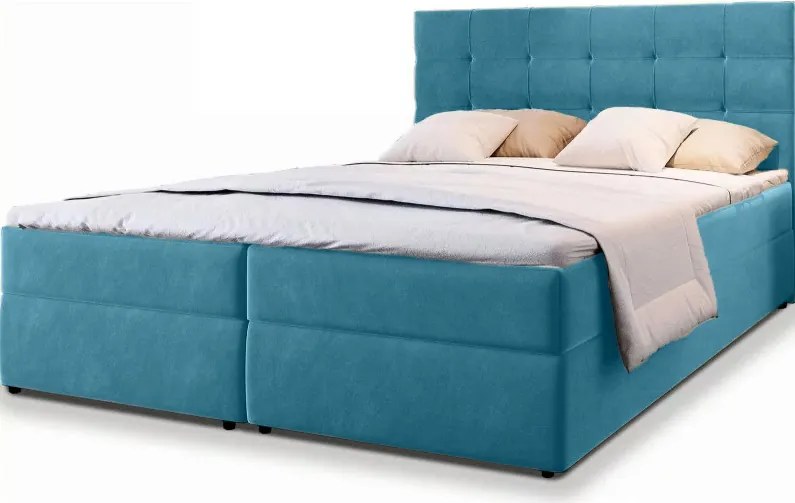 Pat tapițat boxspring GLORIEN VELVET 140x200 cm albastru Saltea: Saltea cu arcuri Bonell