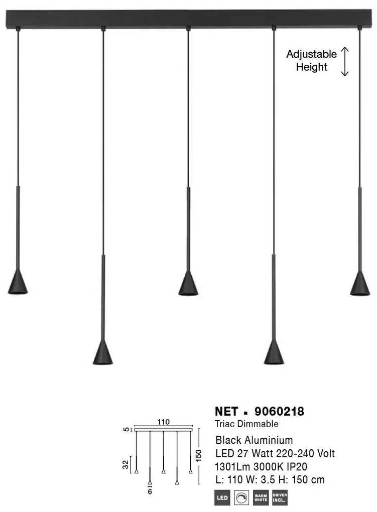 Lustra LED dimabila suspendata NET negru