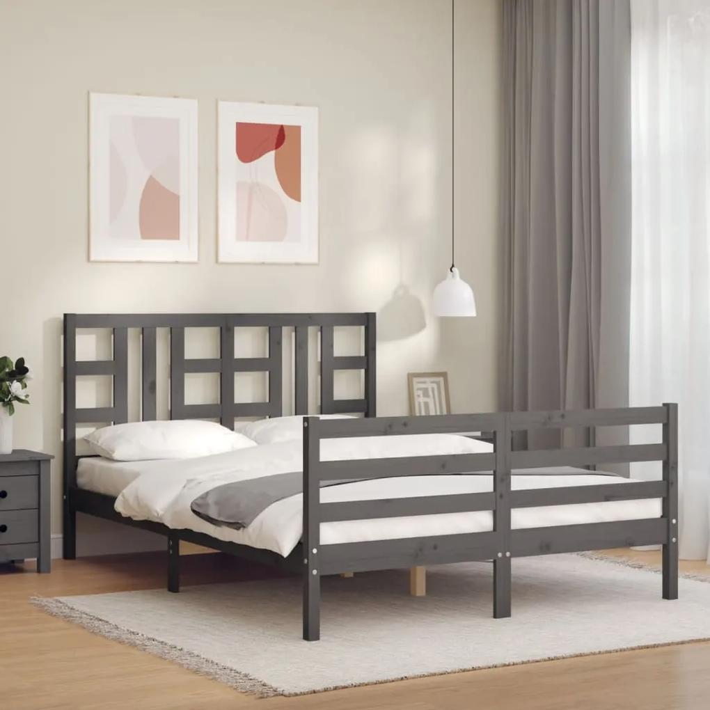 3193903 vidaXL Cadru de pat cu tăblie, gri, 140x190 cm, lemn masiv