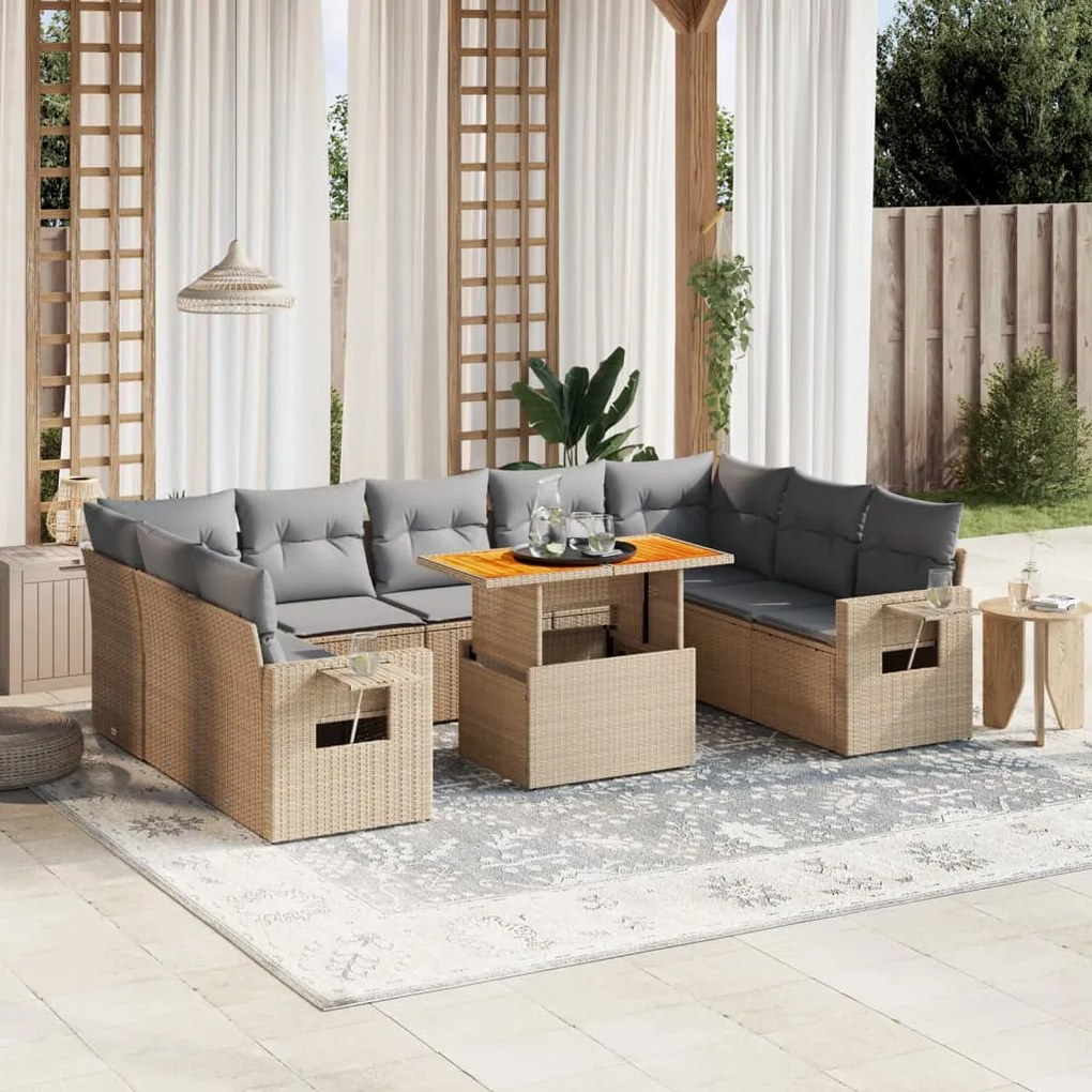 vidaXL Set canapele de grădină cu perne, 10 piese, bej, poliratan