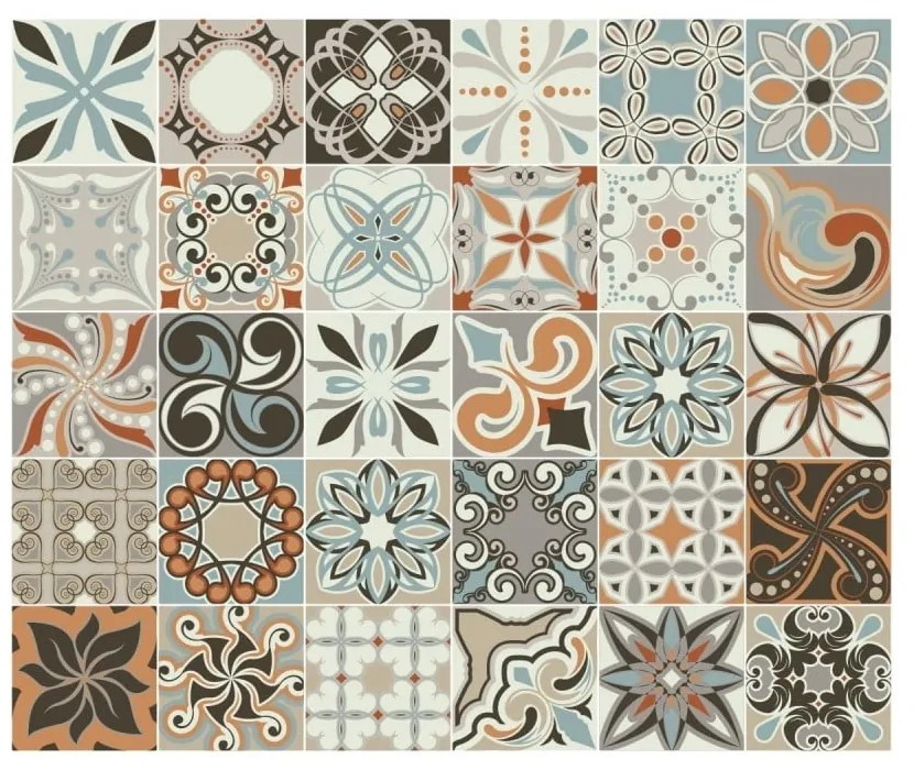 Set 30 autocolante de perete Ambiance Cement Tiles Bali, 15 x 15 cm