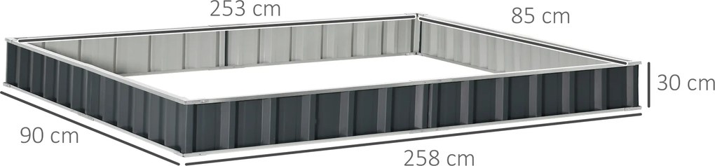 Outsunny Pat Modular Suprainălțat pentru Legume, Structură din Oțel Zincat, Ideal pentru Plante și Ierburi, 258x90x30 cm, Gri Inchis | Aosom Romania