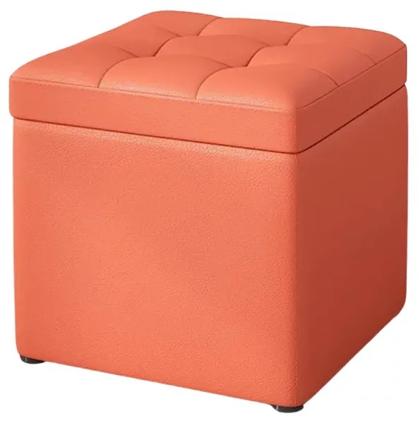 Taburet cu spațiu de depozitare, 30x30x35cm, Portocaliu &ndash; Design modern din MDF, PU și burete
