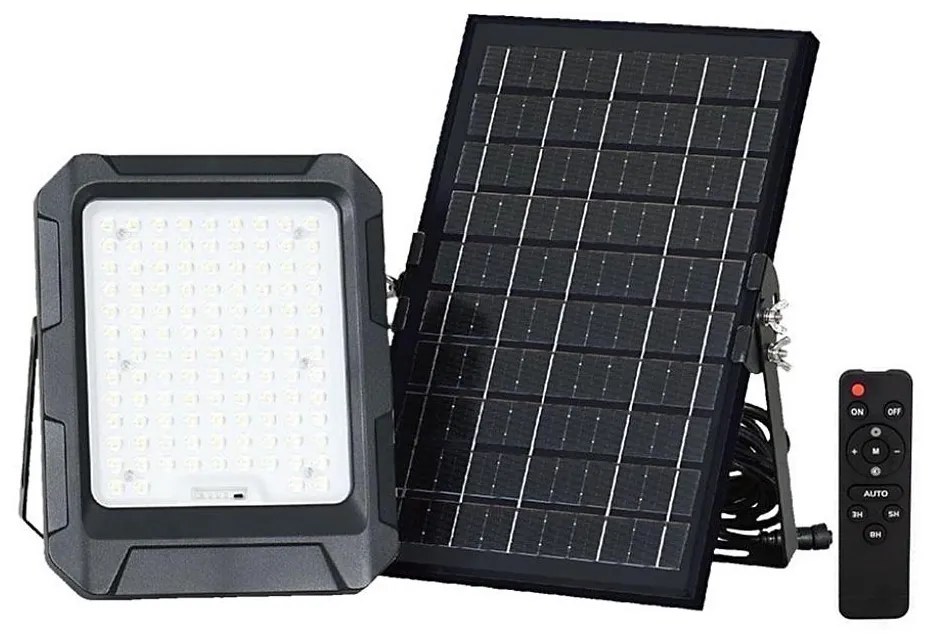 Proiector solar LED 10W 3,7V IP65 4000K negru + telecomandă