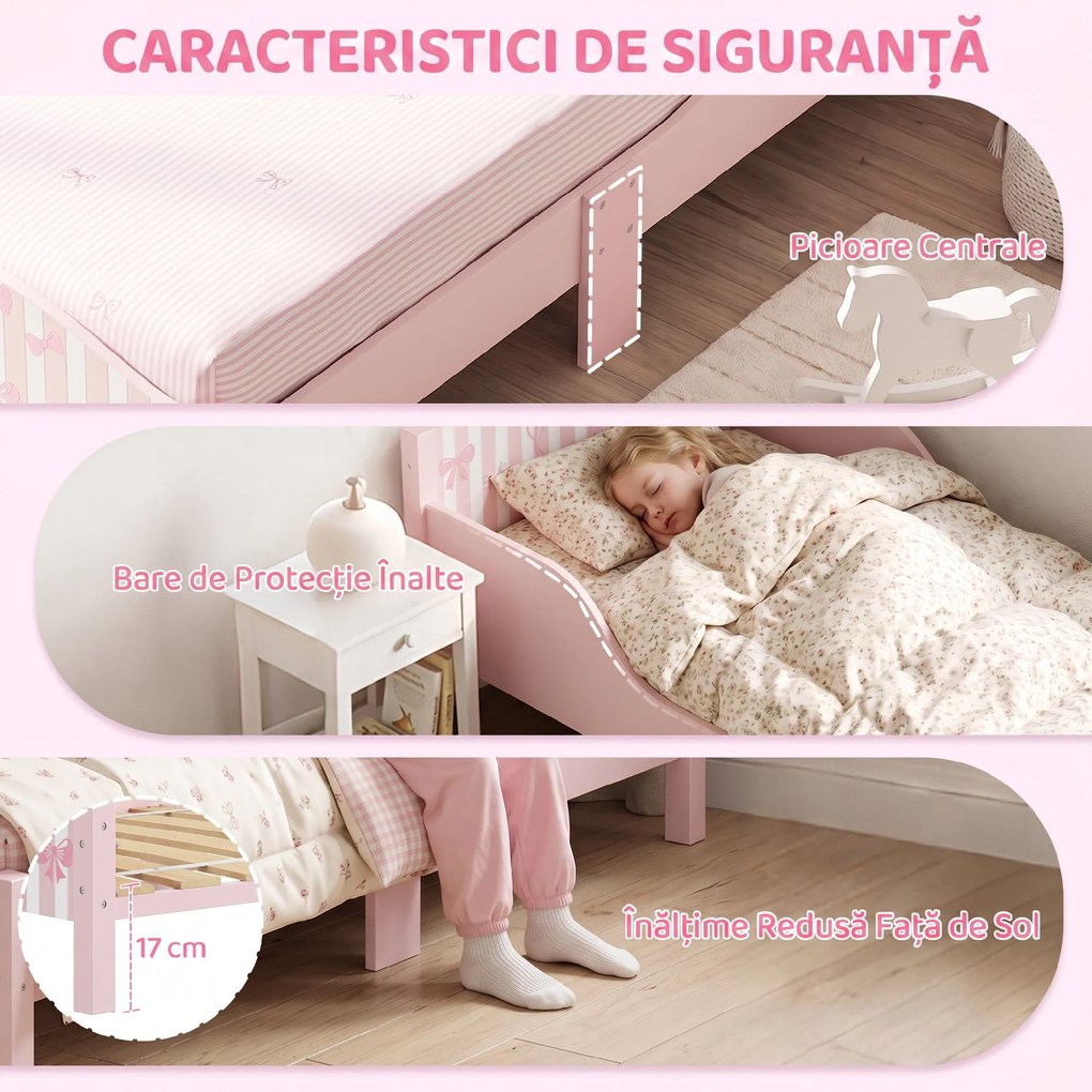 AIYAPLAY Pat Montessori pentru Copii 3-6 Ani Design în Formă de Fundă cu Protecții Anti-cădere, 146 x 76,5 cm, Roz | Aosom Romania