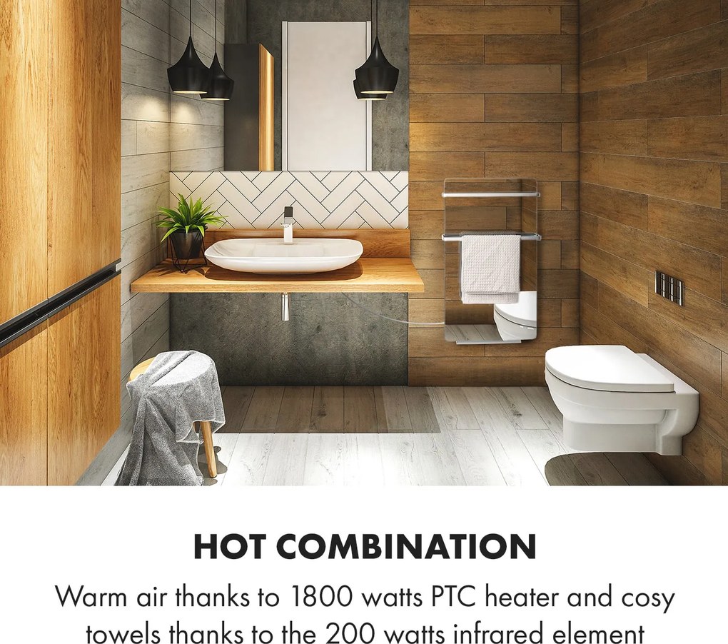 Klarstein Hot Spot Crystal Flow, Încălzitor de baie, 45x82cm, 36m², 2000W, 5-40°C, LED