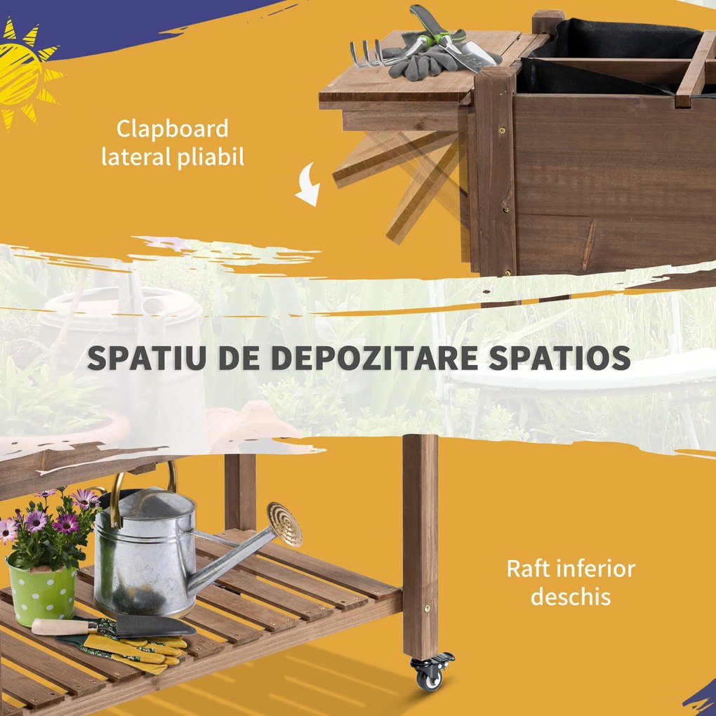 Outsunny Raised Garden Bed Planter Box w/ 8 Grow Grids, Storage Shelf & Lockable Wheels | Aosom Romania