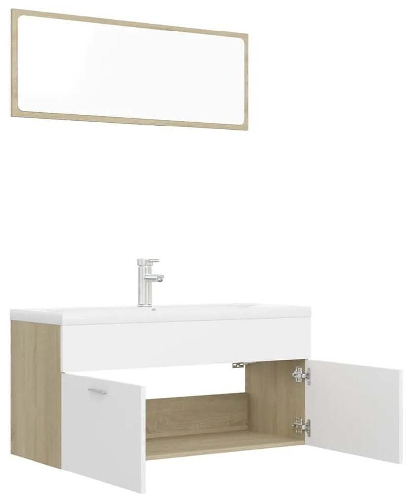 Set mobilier de baie, alb si stejar Sonoma, PAL alb si stejar sonoma, 100 x 38.5 x 46 cm, 1