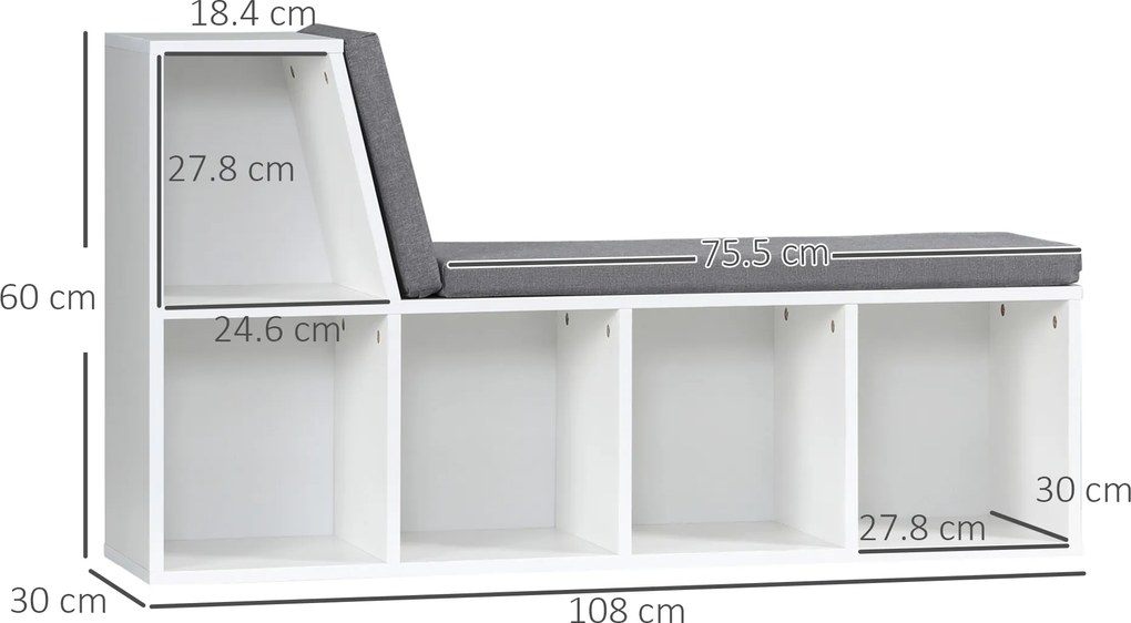 HOMCOM Bibliotecă Modulară cu 5 Rafturi Deschise și 2 Perne, Mobilier pentru Living, Dormitor și Birou, Gri Alb | Aosom Romania