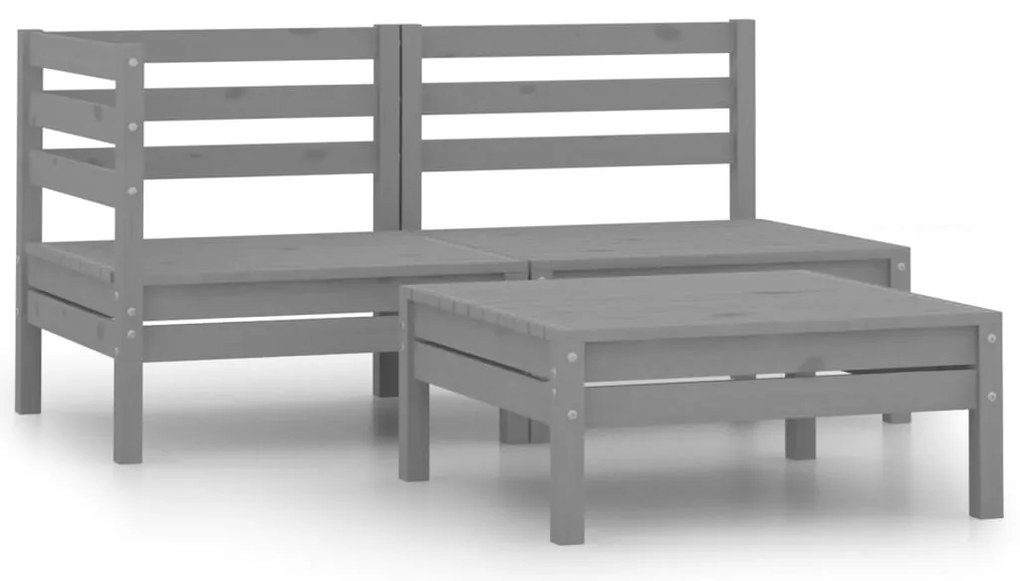 vidaXL Set mobilier de grădină, 3 piese, gri, lemn masiv de pin