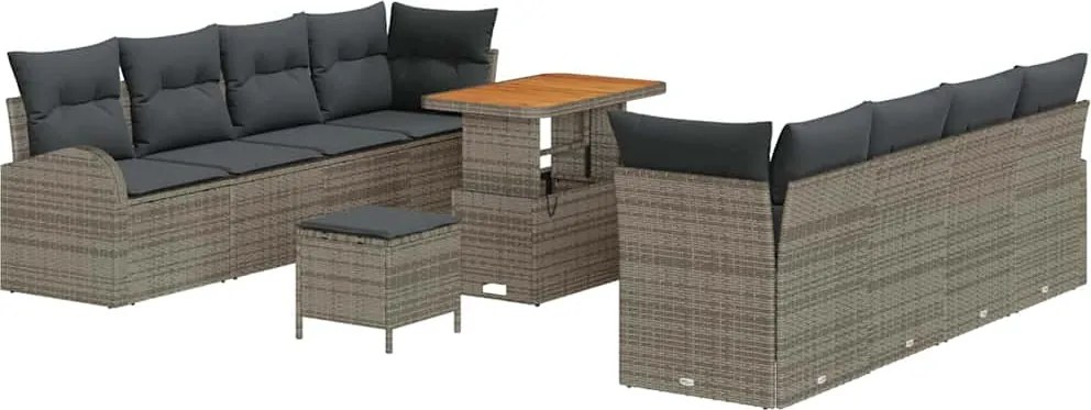 vidaXL Set de canapele pentru grădină cu pernă 11 pcs Gri poliratan