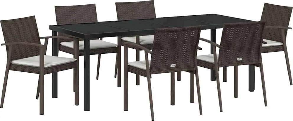 vidaXL Set de masă pentru grădină 7 pcs Maro și negru Ratan PE