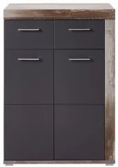 Cabinet din pal si MDF, cu 1 sertar si 2 usi Krone Grafit / Natur, l77xA38xH107 cm