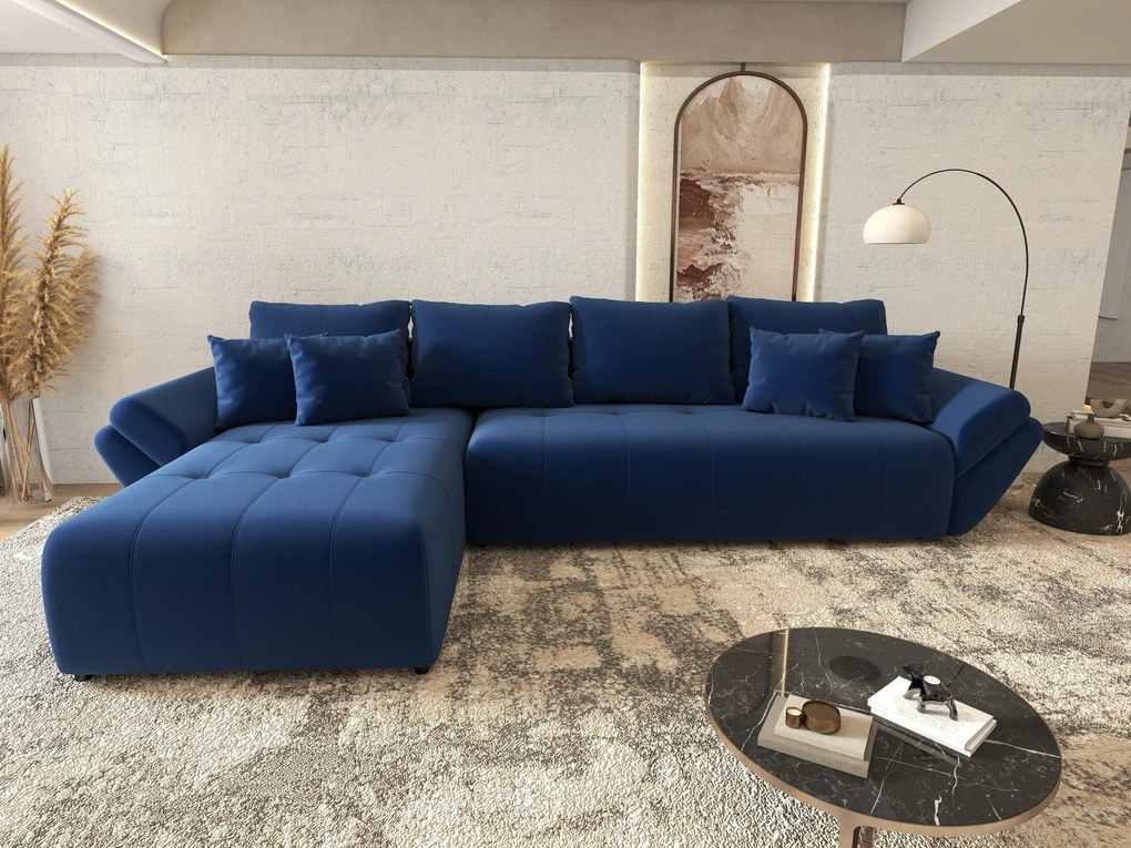 Colțar extensibil dumonde cu ladă de depozitare si sezut confortabil din spuma high-density, Berlin XL Royal Albastru 350x185 cm