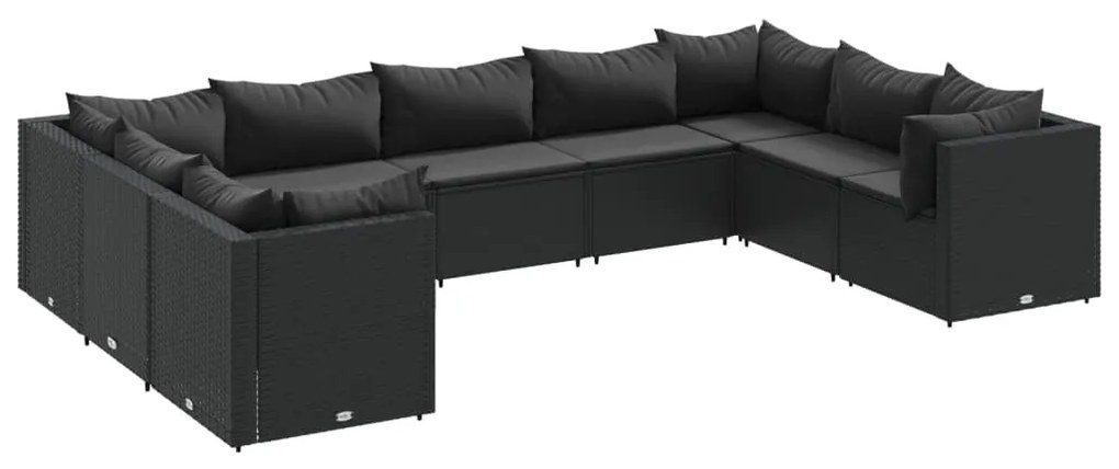 3308267 vidaXL Set mobilier de grădină cu perne, 9 piese, negru, poliratan