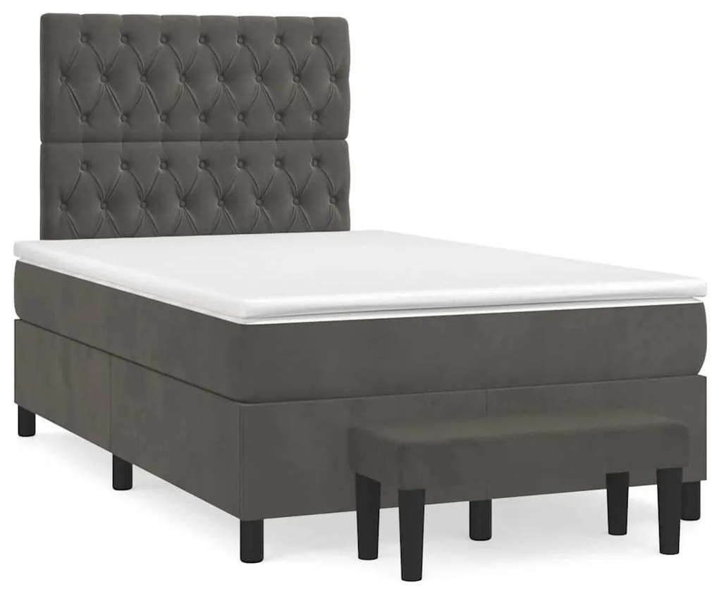 vidaXL Pat box spring cu saltea, gri închis, 120x190 cm, catifea