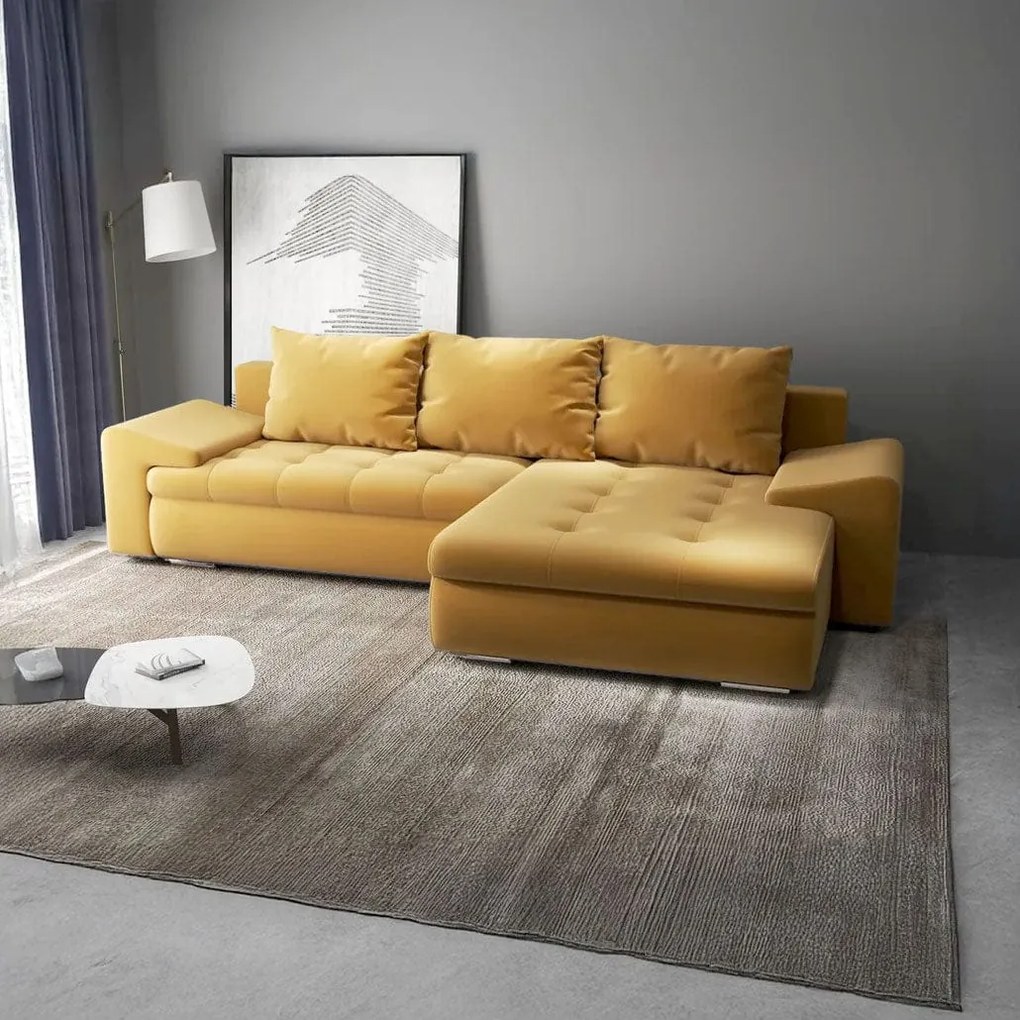 Colțar extensibil dumonde cu ladă de depozitare si sezut confortabil din spuma high-density, Leonardo Royal Mustar 260x185 cm II