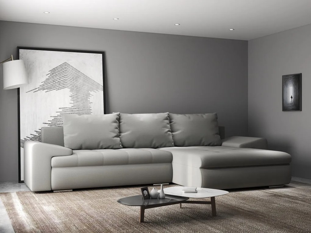 Colțar extensibil dumonde cu ladă de depozitare si sezut confortabil din spuma high-density, Leonardo Royal Gri 260x185 cm II