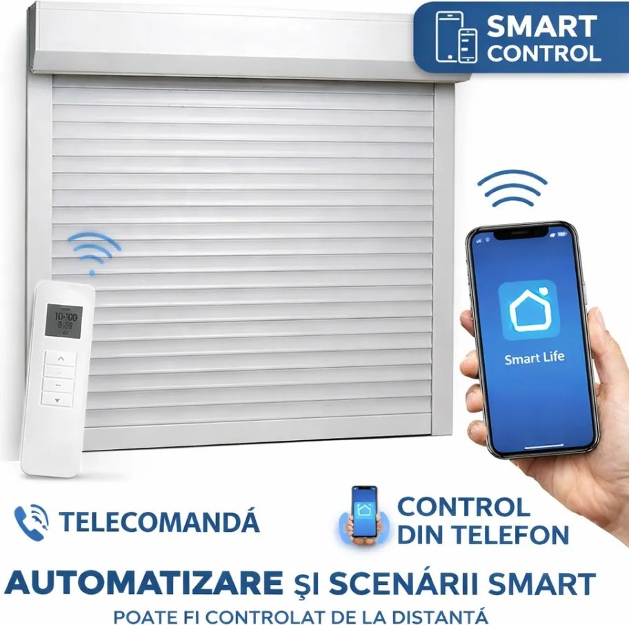 Rulou Exterior Aluminiu Alb cu Motor, Telecomandă și Control din Telefon
