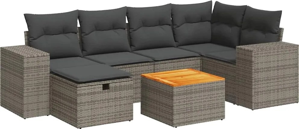 vidaXL Set canapele de grădină, 7 piese, cu perne, gri, poliratan