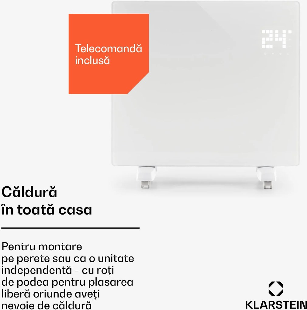Klarstein BORNHOLM SINGLE, convector, încălzitor convențional, termostat, timer, 1000 W, alb