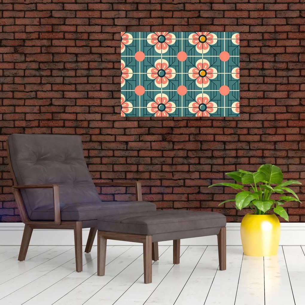 Tablou pe sticlă - Model retro cu flori (70x50 cm)