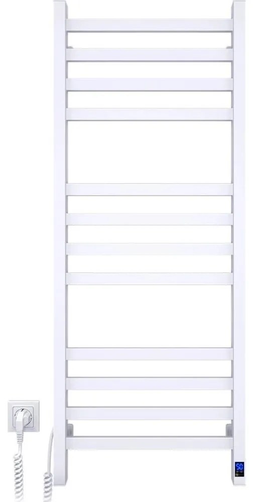 Radiator de baie tip scară AVANGARD cu termostat, 459W/230V, 120,6 cm, IP44, alb, stânga