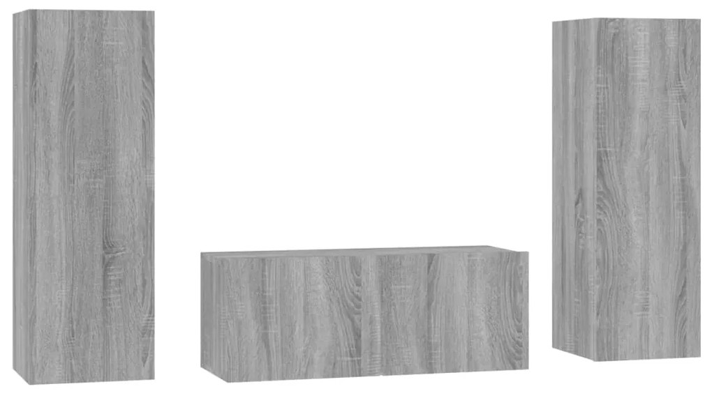 3120234 vidaXL Set dulap TV, 3 piese, gri sonoma, lemn prelucrat