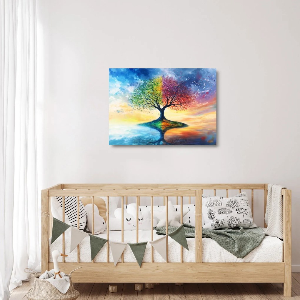 Tablou pe sticlă – Arbore pictat al anotimpurilor (70x50 cm)
