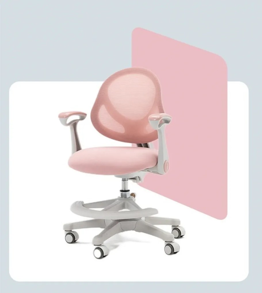 FlexGrow Junior YB1059 - Scaun Ergonomic pentru Copii, spatar reglabil, cotiere reglabile, inaltime reglabila, suport picioare ajustabil, Mesh, Roz