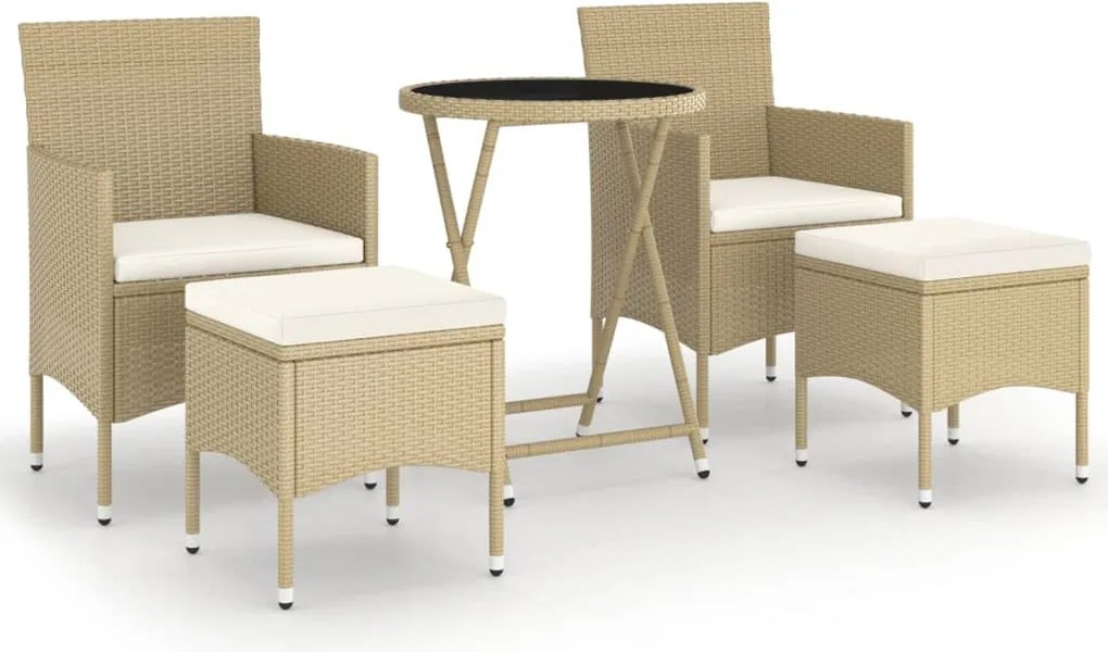 vidaXL Set mobilier bistro, 3 piese, bej, poliratan/sticlă securizată