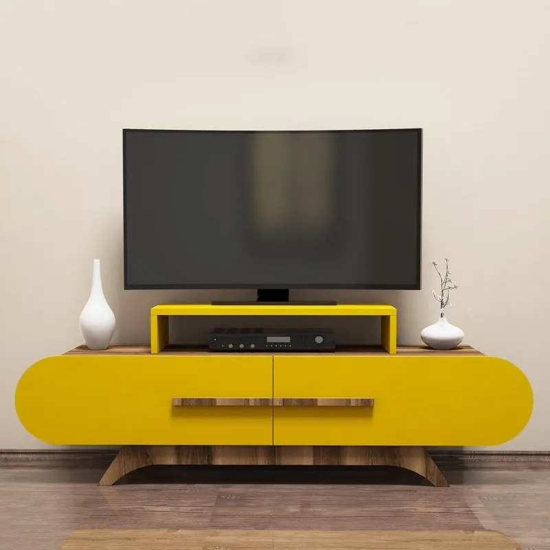 Comoda TV cu Spatiu Receiver Rose - Walnut, Yellow 145 X 49.8 X 36.8