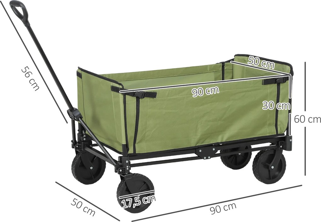 Outsunny Căruț de grădină pliabil 130 L căruț de transport sac detașabil mâner telescopic rotativ 90 x 50 x 60 cm negru | Aosom Romania