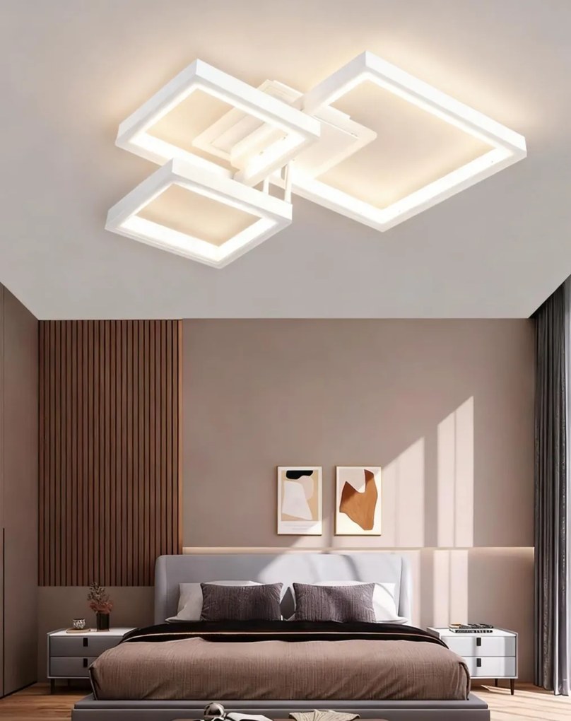 Lustră 5702 WH cu Telecomandă, 61×2W, 3 Culori de Lumină, Design Modern Alb, 470×470×120 mm