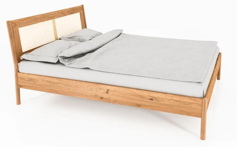 Pat matrimonial din lemn de stejar cu tăblie din ratan 180x200 cm Pola - The Beds