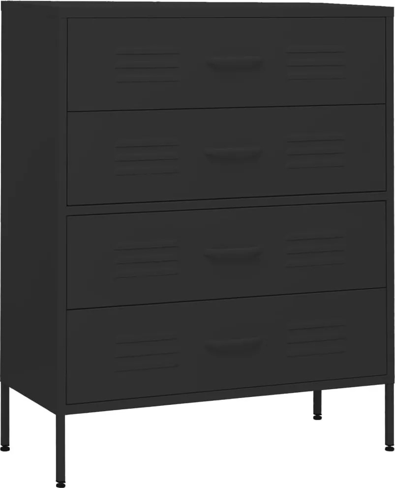 vidaXL Comodă cu sertare, negru, 80x35x101,5 cm, oțel
