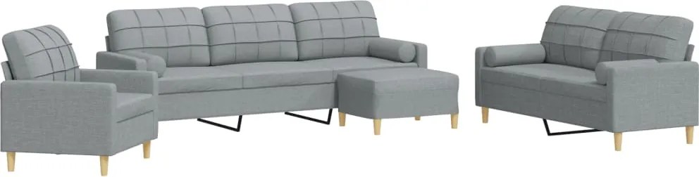 vidaXL Set canapele cu taburet și perne, 4 piese, gri deschis, textil