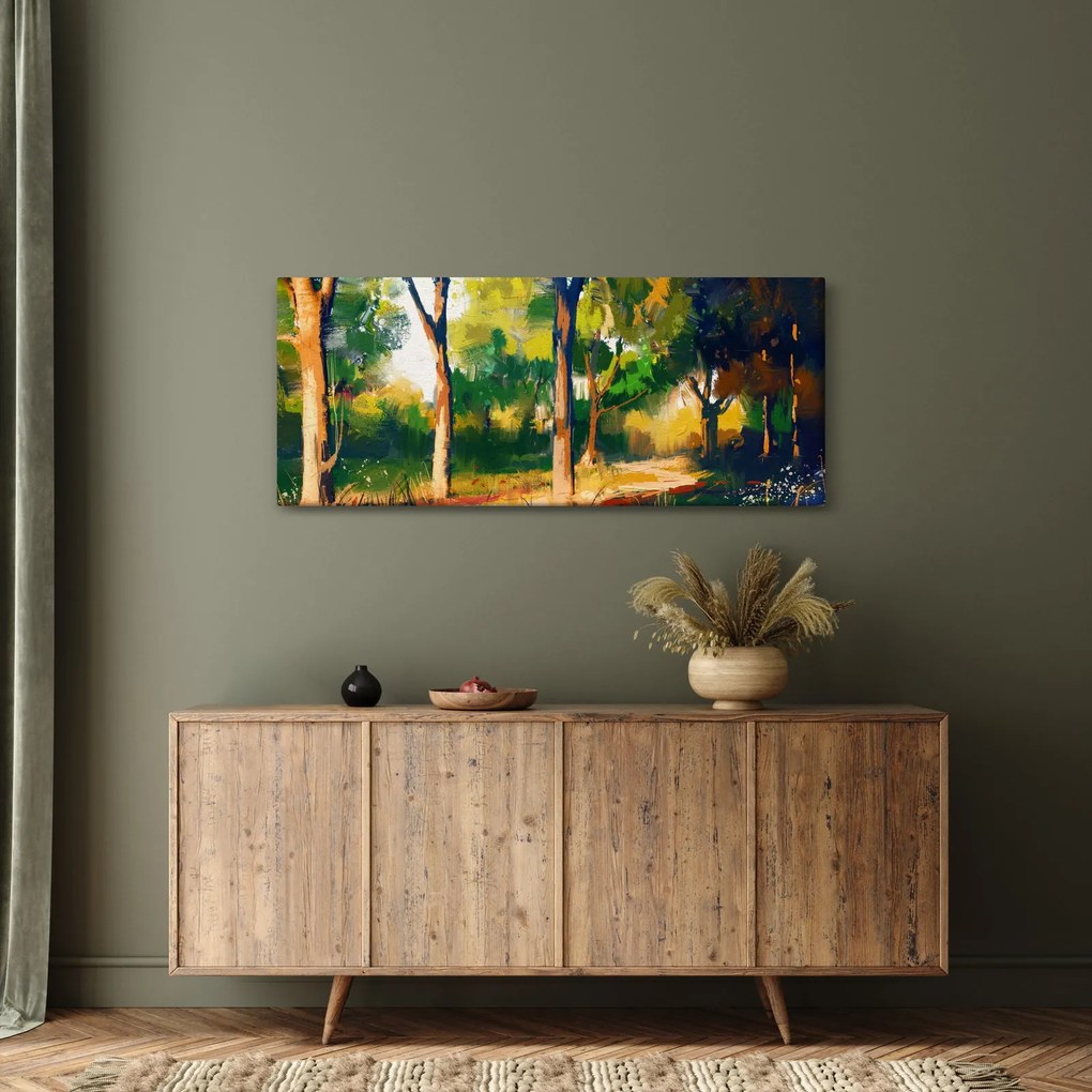 Tablou - Pădure de vară însorită, pictură (120x50 cm)