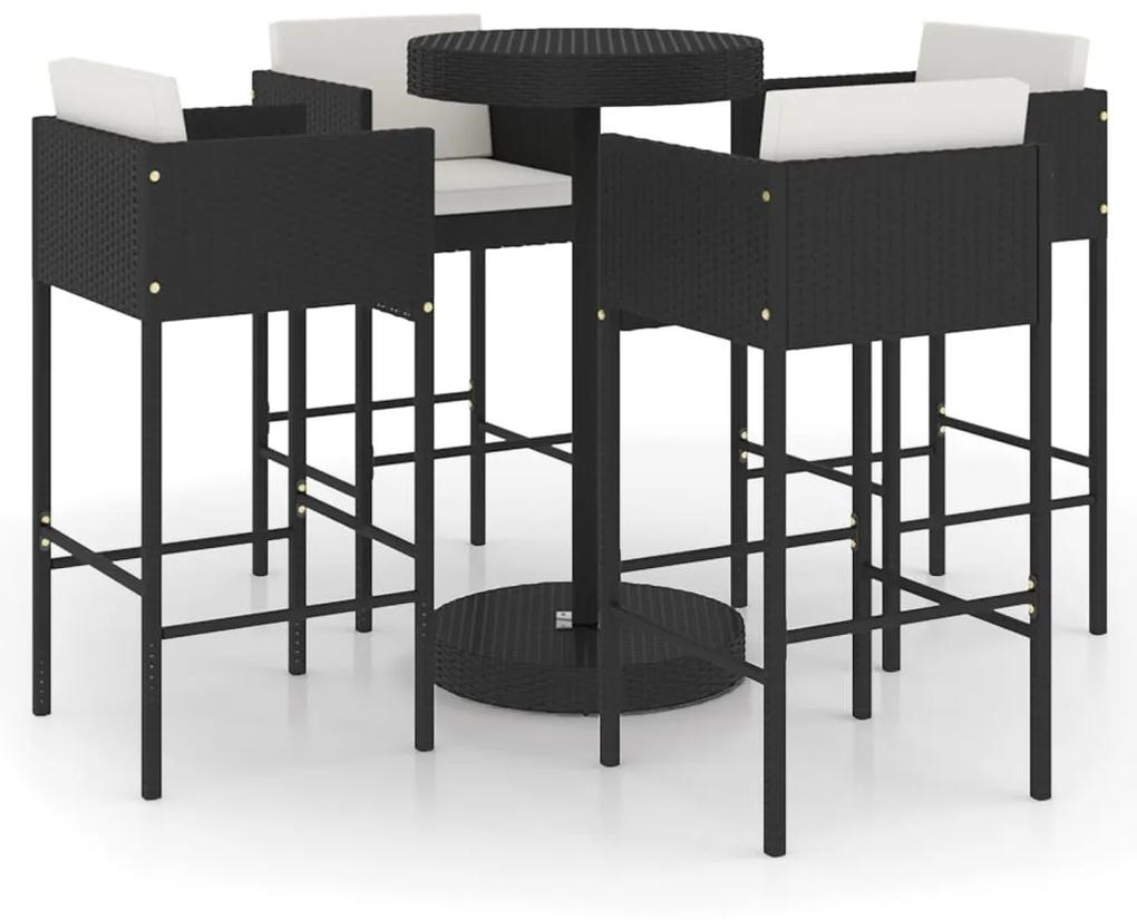 Set mobilier bar de gradina cu perne, 5 piese, negru, poliratan Negru, 5